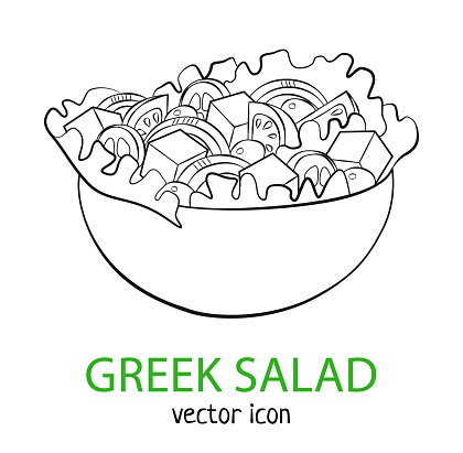 Greek salad vector icon isloated on white background, food sketch illustration, fresh morning meal graphic design