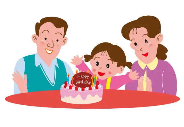 Vector illustration of Family celebrating daughter's birthday with birthday cake