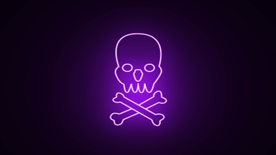 Skull and crossbones icon on black background. neon skull symbol Set of neon skull and crossbones icons isolated.