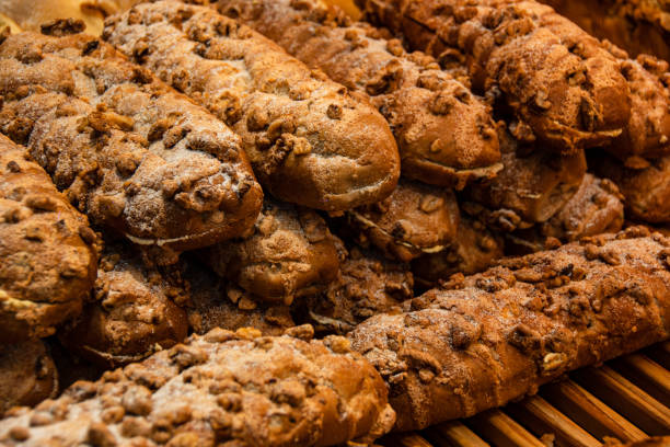 istock Closeup shot of pastries displayed on a bakery shelf 2132180719