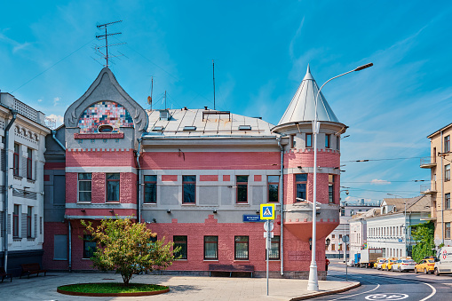 Yauzsky Boulevard, former mansion of tea-traders Filippovs, present form acquired in 1906, architects Golovinov and Krasilnikov, Landmark: Moscow, Russia - 04 August, 2022