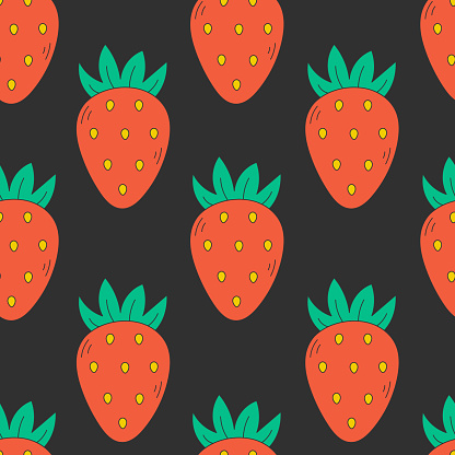 Vintage fruit background with red berries. Repeat vector illustration. Funky summer garden sweet food fabric design. Repeat vector illustration