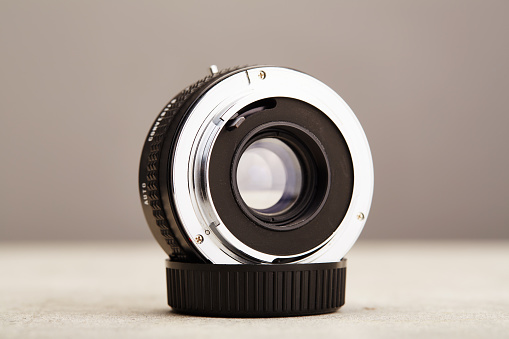 Black 14mm lens, 1:2.8 aperture, marked with distance marks in meters and feet.Close-up