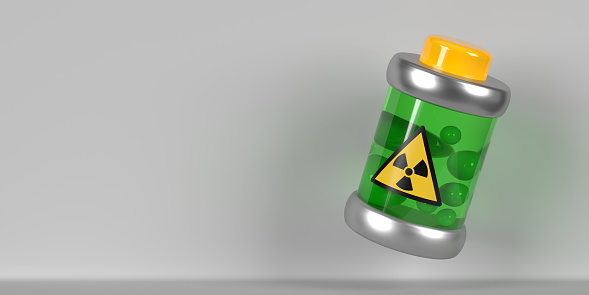Nuclear battery produces 50 years of power without recharging. An atomic or radioisotope generator uses energy from the decay of a radioactive isotope to generate electricity. Technical background with copy space and clipping path.