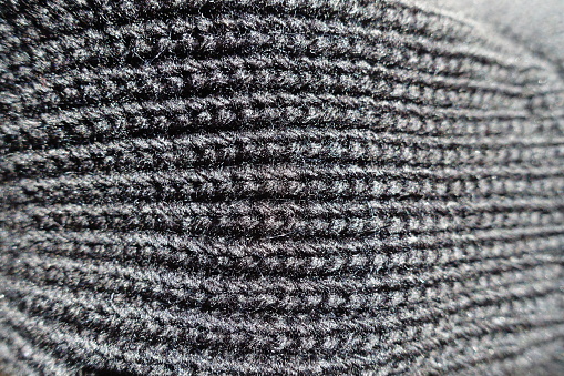 Close shot of black acrylic rib knit fabric