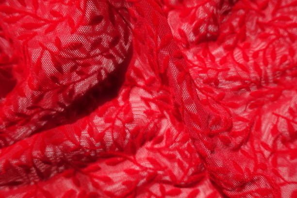 istock Draped semi-transparent scarlet red burnout velvet fabric 2132249696