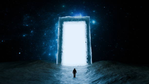 istock A lone astronaut stands before a luminous portal amidst a star-filled sky. 3d render 2132267715