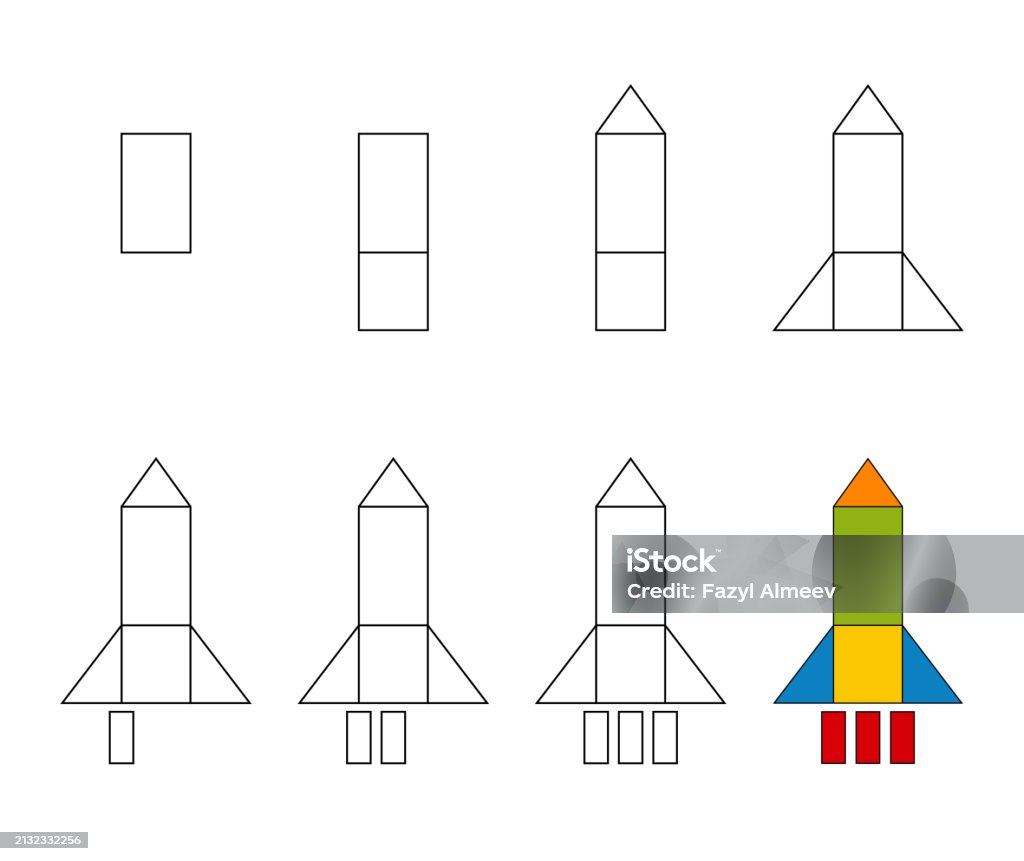 Worksheet Easy Guide To Drawing Cartoon Rocket Ship Stock Illustration