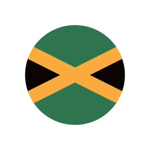 Vector illustration of Jamaica flag. Button flag icon. Standard color. Round button icon. 3d ICONS. The circle icon. Computer illustration. Digital illustration. Vector illustration.