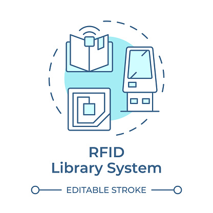 RFID library system soft blue concept icon. User service, classification organization. Round shape line illustration. Abstract idea. Graphic design. Easy to use in infographic, blog post