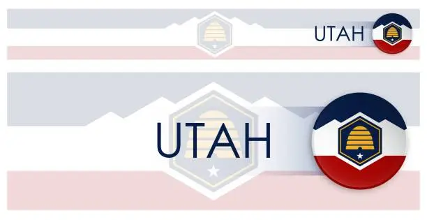 Vector illustration of Utah US state horizontal web banner in modern neomorphism style. Webpage Utah election header button for mobile application or internet site. Vector