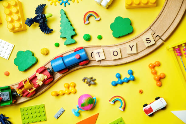 istock Banner with Set of different children's toys, Top view, flat lay. 2132357078