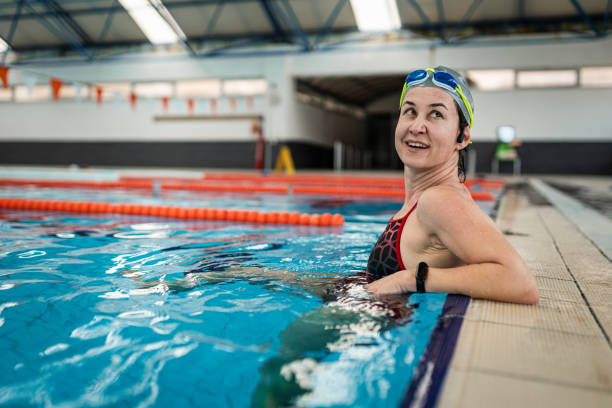 istock Female Athlete resting after freestyle swim 2132362770