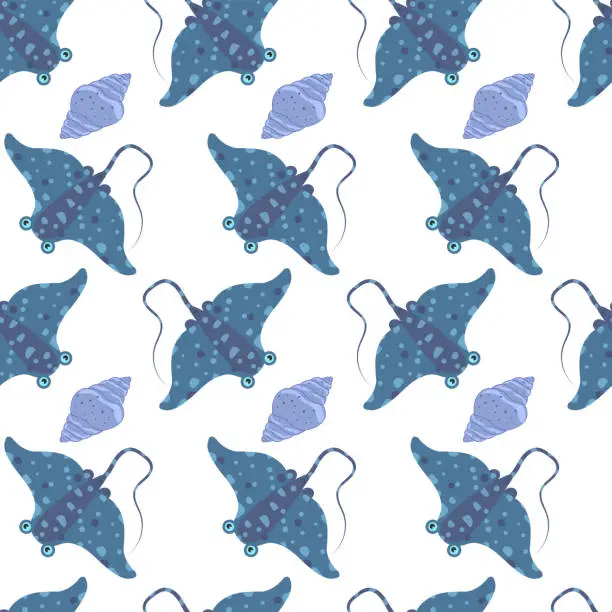 Vector illustration of Sea stingray seamless pattern.