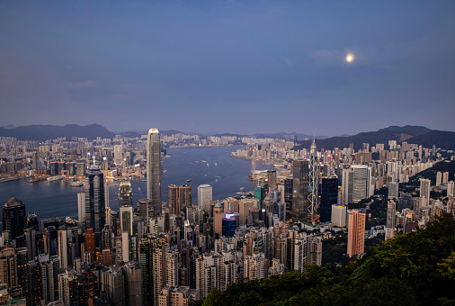 Panorama view at central district in Hong Kong at night