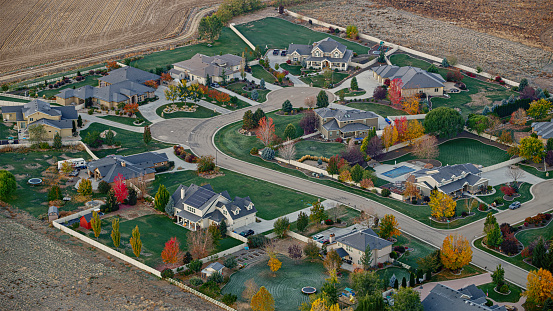 Aerial view of small neighborhood near Boise in Idaho, USA.