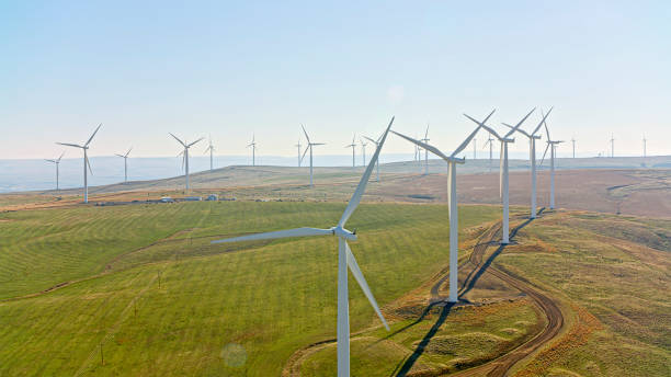 istock Wind turbine on windmill farm during sunny day 2132418639