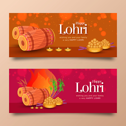 Happy Lohri Festival Header Banner Designs stock illustration