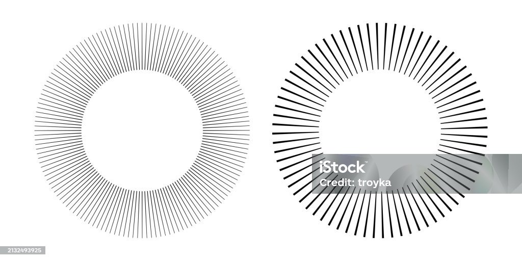 Round Design Object With Rays Set Of Circle Design Elements Circular Radial Rays For Round Frames ...