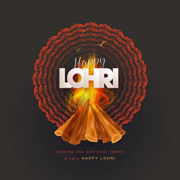 Vector illustration of Happy Lohri or Baisakhi Punjabi festival with festival background