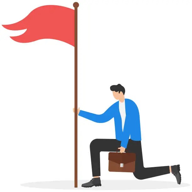 Vector illustration of Give up, abandon hope or dream, loser or business failure, fatigue or exhaustion from hard work, desperate or hopelessness concept, sad businessman giving up waving white flag asking for help.