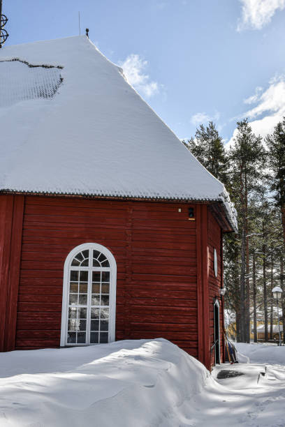 Jokkmokk old church. Small wooden church in the heart of Jokkmokk, Swedish Lapland.