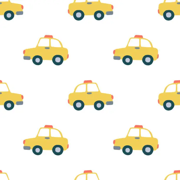 Vector illustration of yellow taxi seamless pattern