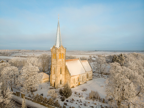 St. Mary's Church in Joelahtme, Estonia. Snowy Nature, Landscape