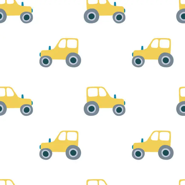 Vector illustration of Yellow tractor vector seamless pattern