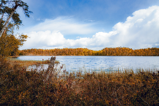 a beautiful autumna lake scenery in finland