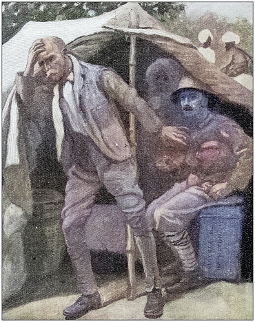 Antique painting illustration: Soldier in tent