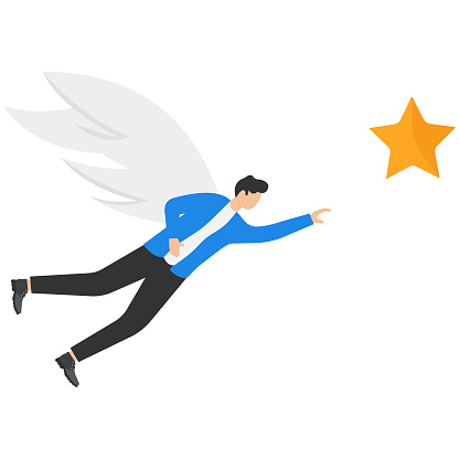 Businessmen reach out for the star by using his wings symbol. Business symbol vector illustration