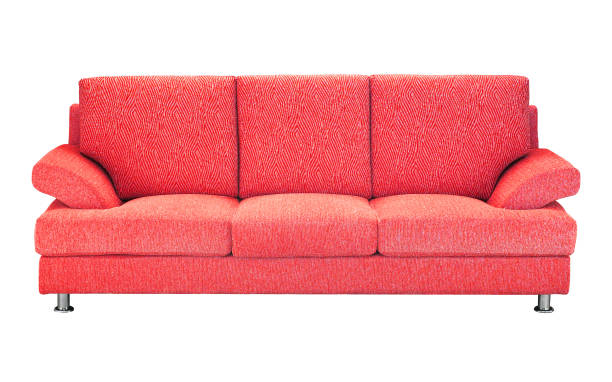 istock Contemporary red suede sofa isolated on white background 2132602436