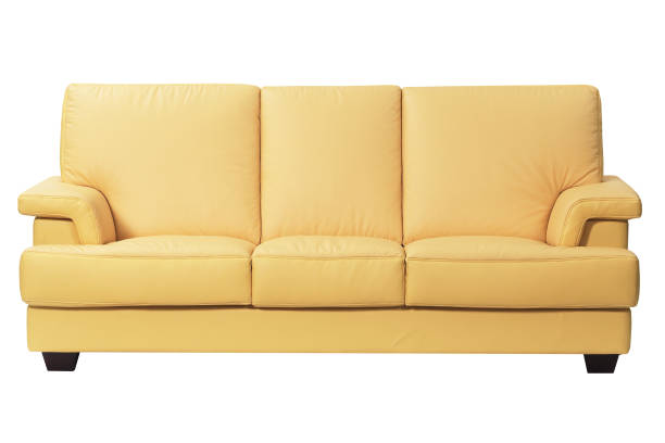 Cozy Scandinavian Living Room with Brown Leather Couch and Empty Frames. 3D Render.