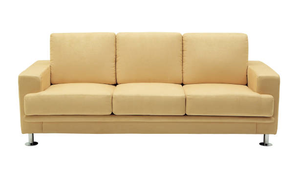 Digitally generated purple velvet sofa isolated on white background.