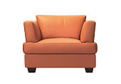 Stylish orange leather sofa isolated on white background