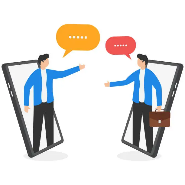 Vector illustration of Two businessmen are communicating via phone vector illustration.