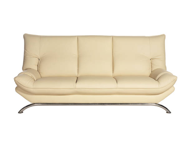 istock Stylish beige leather sofa isolated on white background 2132606757