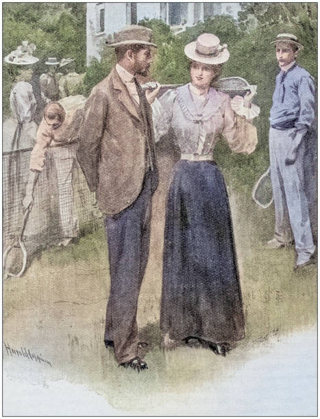 istock Antique painting illustration: Couple tennis 2132613725
