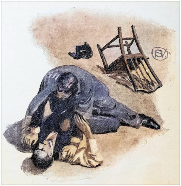 istock Antique painting illustration: Men fight 2132617774