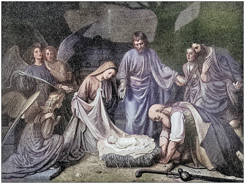 Antique painting illustration: Nativity