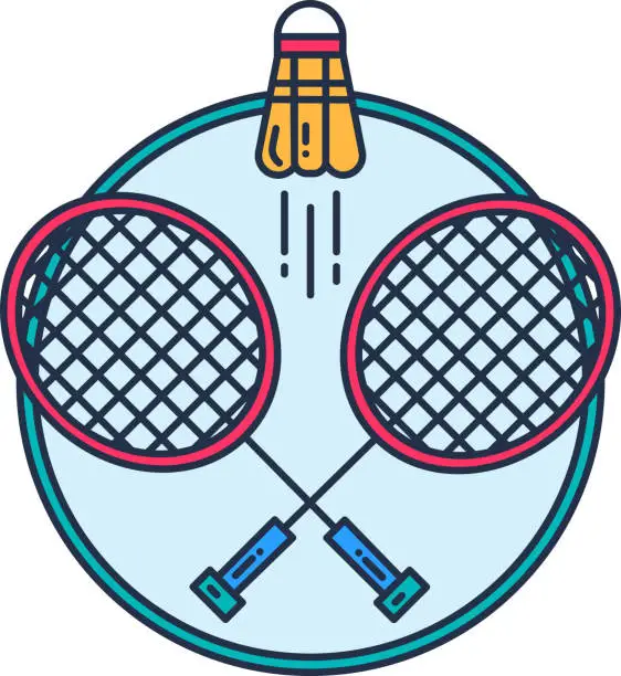 Vector illustration of Sport Badge Crossed Tennis Rackets For Badminton