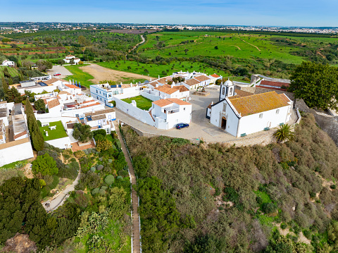 Cacela Velha drone aerial view white picturesque village in Algarve of Portugal