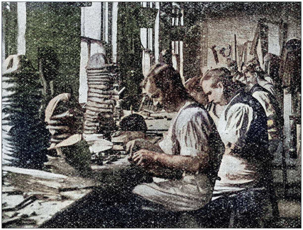 istock Antique photograph: Production of a football ball 2132638591