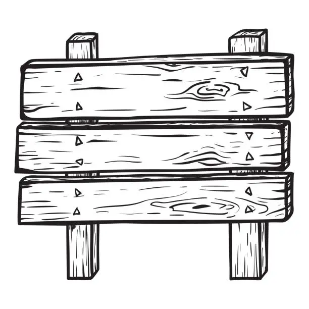 Vector illustration of Wooden road sign vintage rustic plank signboard monochrome engraved line vector illustration