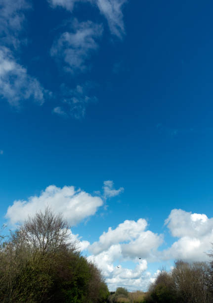 A Landscape with big heavy fluffy clouds on a blue background