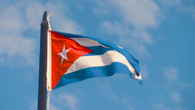 Cuban Flag Waving. Cubana bandera. 4K video footage.