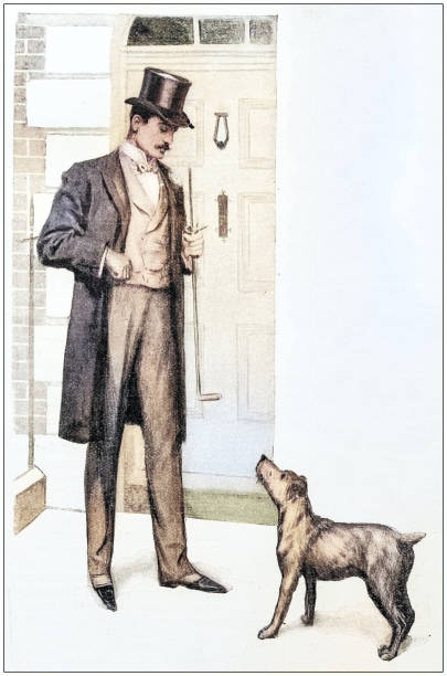 Antique painting illustration: Man and dog