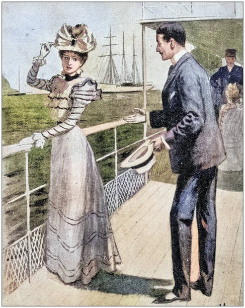 istock Antique painting illustration: Couple on cruise 2132697489