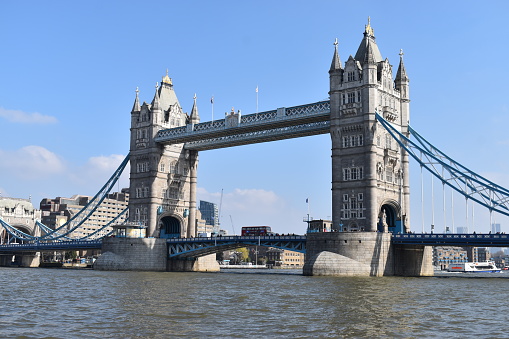 London, UK - May 4, 2015: View of  Tower bridge viewed on a bright sunny spring day.